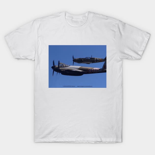 DH 98 Mosquito and Bf-109E3 fly-by T-Shirt by acefox1